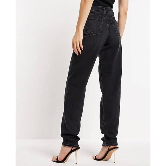 Express Woman Mid Rise Washed Black Pleated Baggy Tapered Jeans, Size 8L - Picture 4 of 12